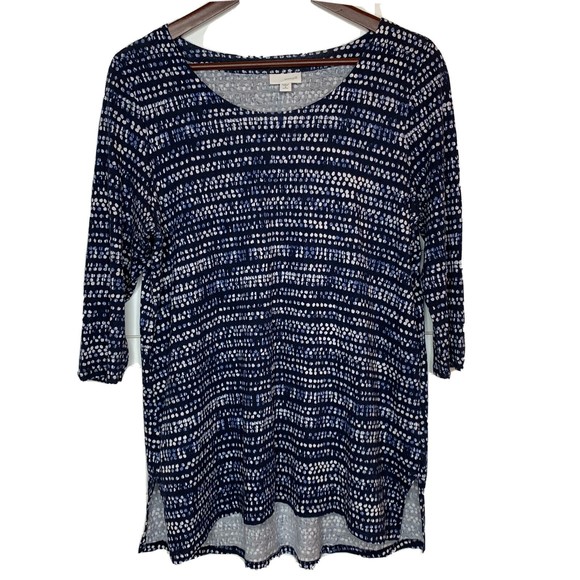 J Jill Pure Jill Medium Top Petite Blue White Dots Hi Low Hem 3/4 Sleeve Modal - Picture 1 of 8